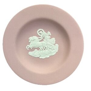 Wedgwood Pink Jasperware Plate White Horse  Figure Small 4.5" Made In England